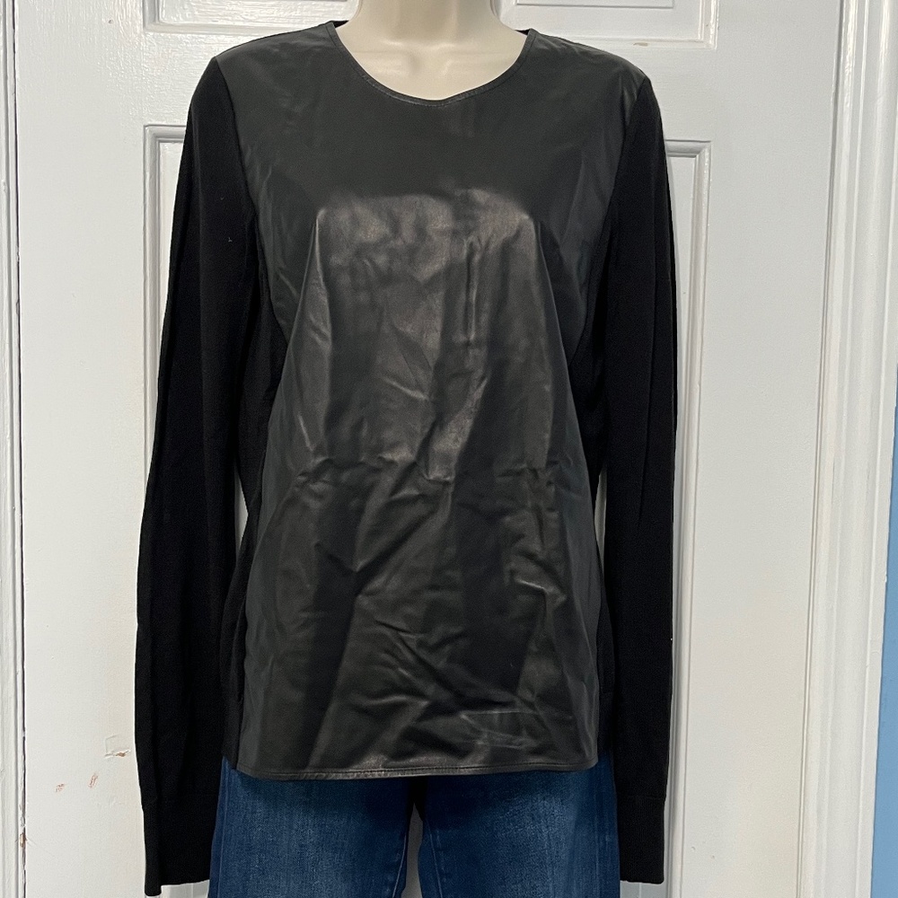 Vince Lamb Leather Lightweight Long Sleeve Wool Sweater - Small
